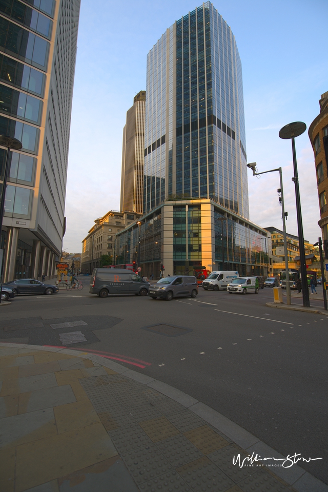 Deserted city Junction in the Financial District of London.