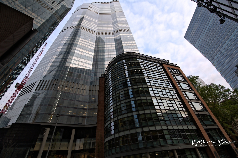 Fine Art, Limited Edition Caramel building looking msall near a new tall building, City of London