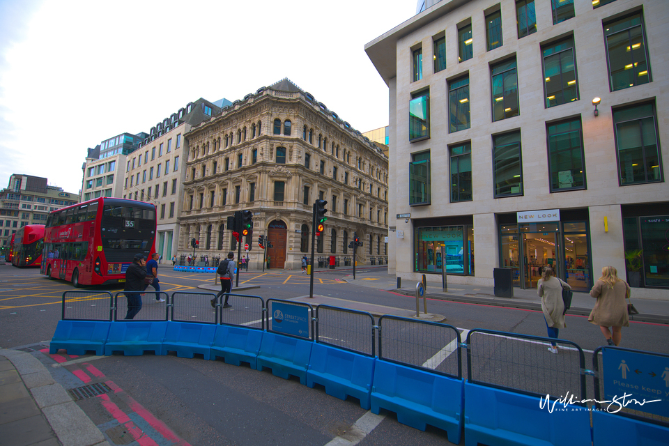 Fine Art, Limited Edition Caramel building looking msall near a new tall building, City of London